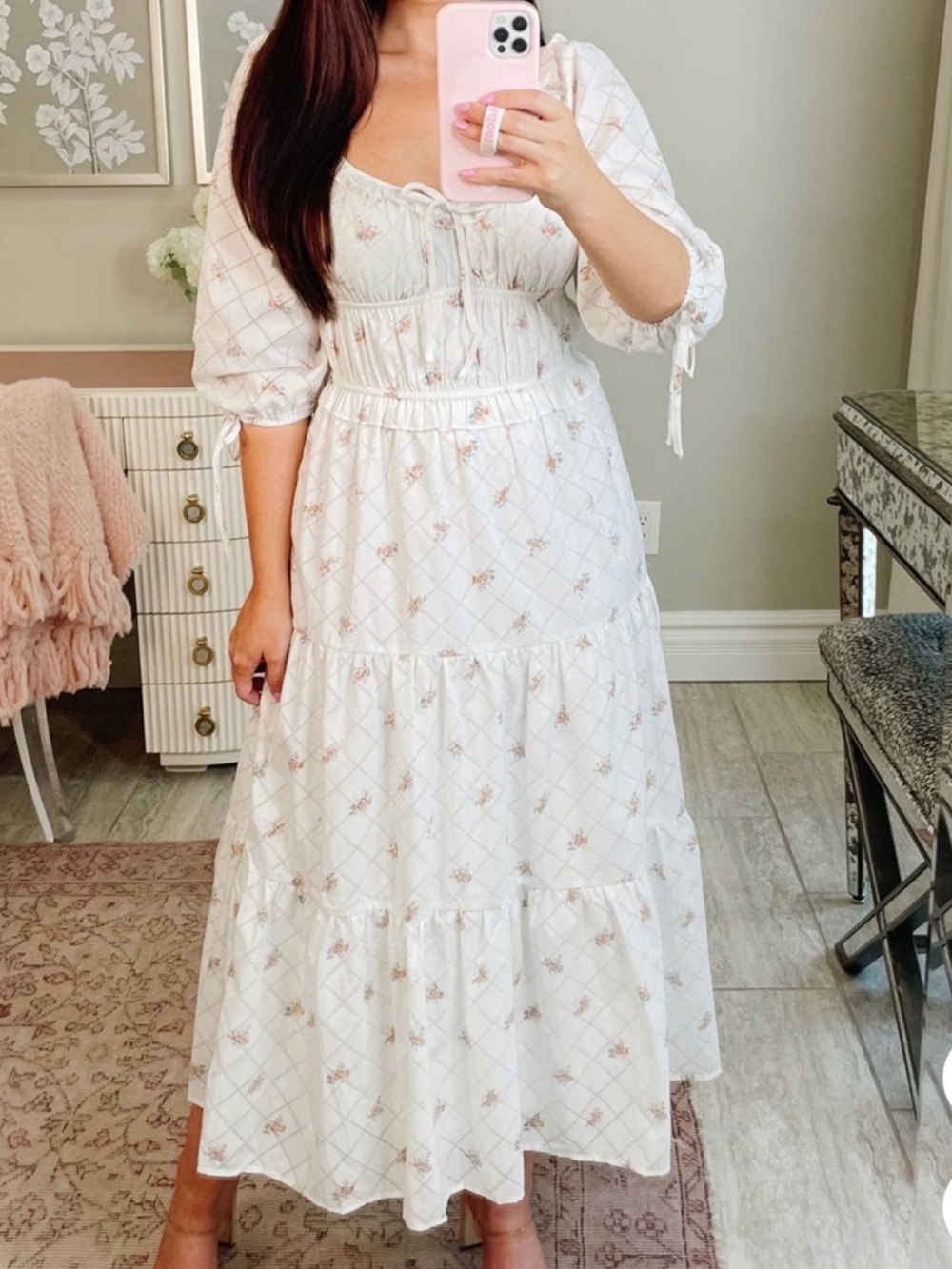 Worth Collective Storia POSITANO PUFFED SLEEVE MIDI DRESS IN WHITE FLORAL size S